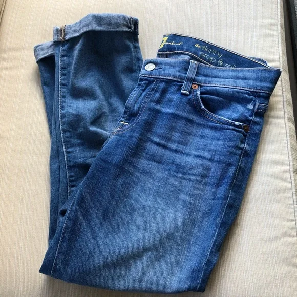 7 for all mankind the skinny ankle crop & roll denim jeans capris 25 - Picture 2 of 7